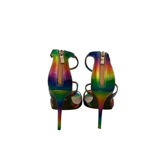 I.D Required Metallic Rainbow Colored Iridescent Strappy Heels Size: 10 Wide - Picture 6 of 8